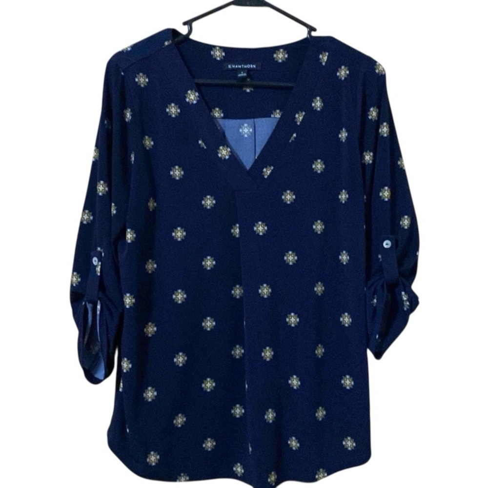 41 Hawthorn Kiana Roll Tab Blouse Navy Medium